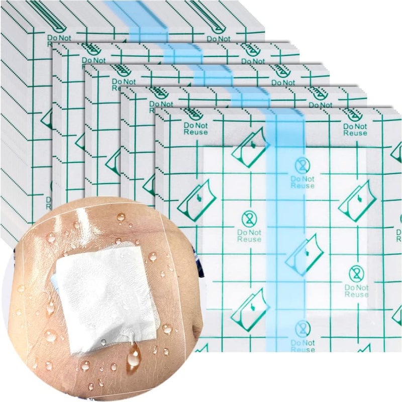 EaseToU 12"x12" Waterproof Dialysis Port Shower Covers Protector for Chest with No Glue On The Center, PICC Line Chest Port Shield Island Bandage Dressing Accessories, Pack of 14 - Image 1